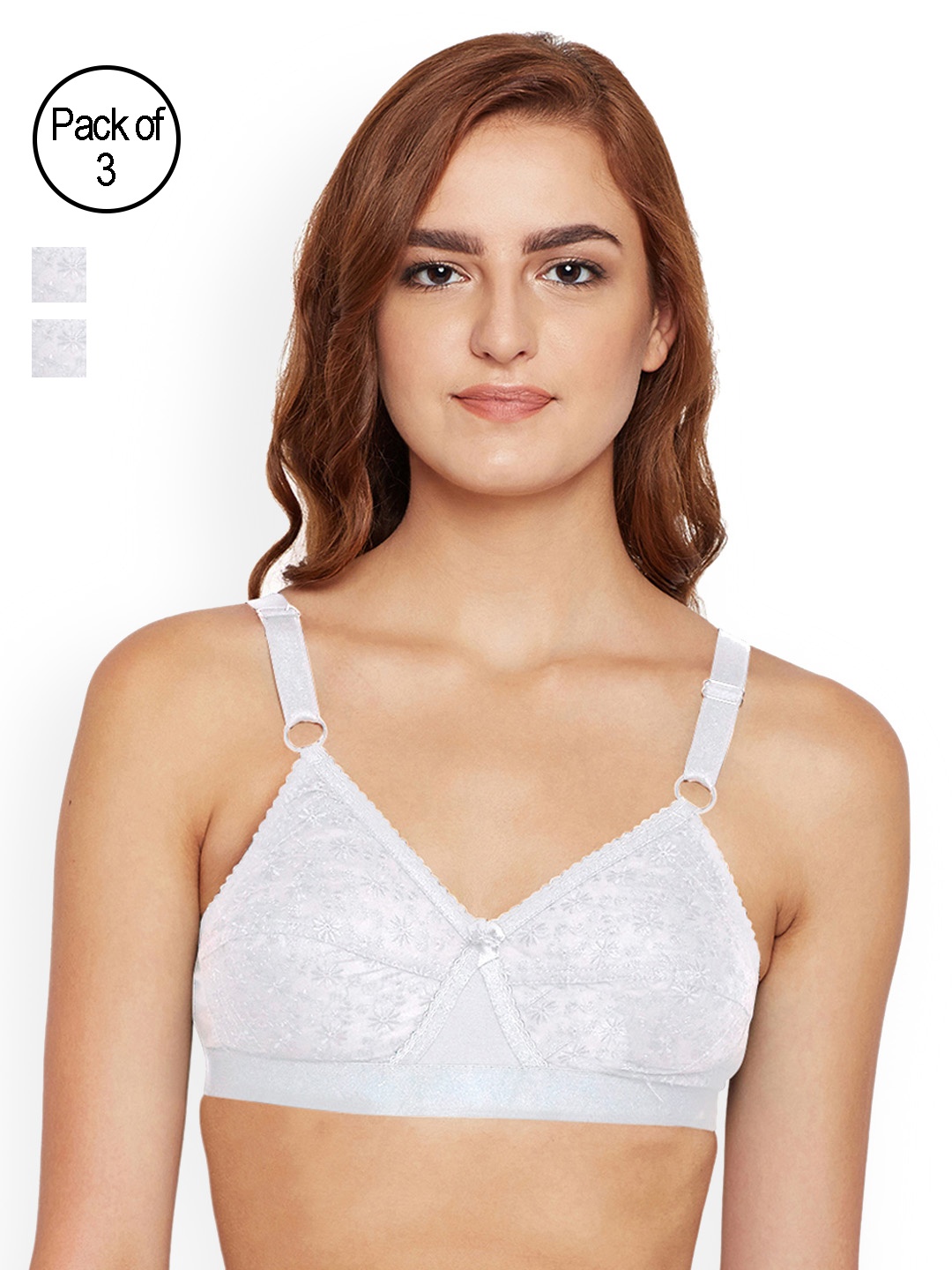 

Bodycare Pack of 3 White Self Design Non-Wired Non Padded Everyday Bra E5586WWW