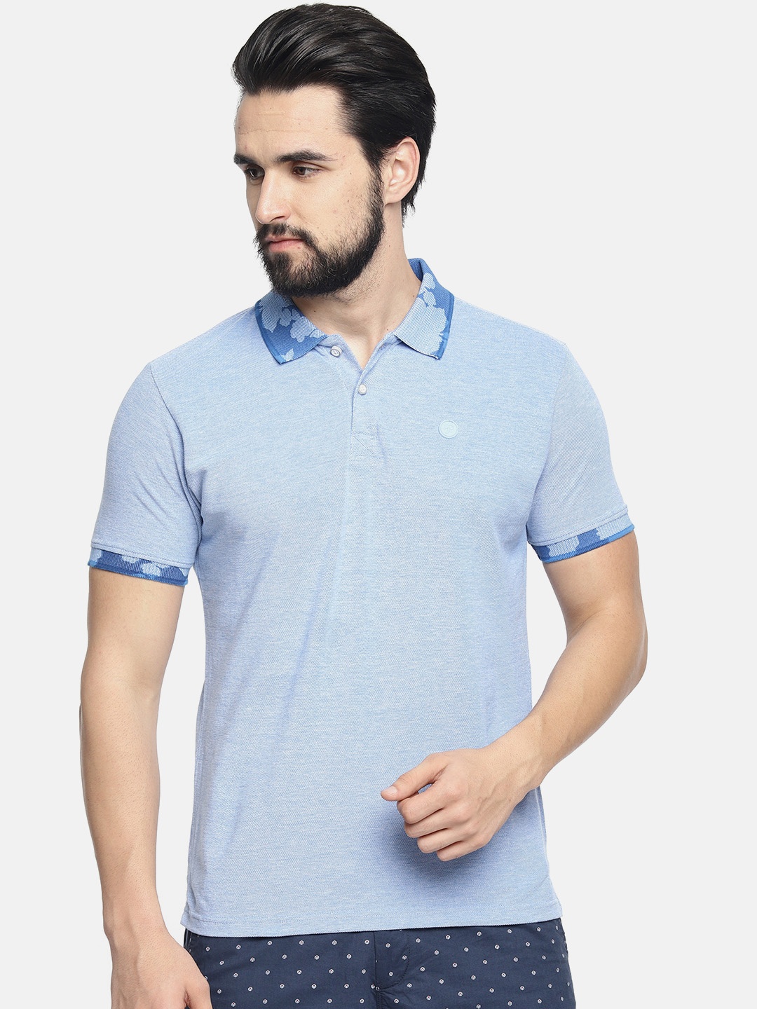 

Pepe Jeans Men Blue Solid Polo Collar Pure Cotton T-shirt