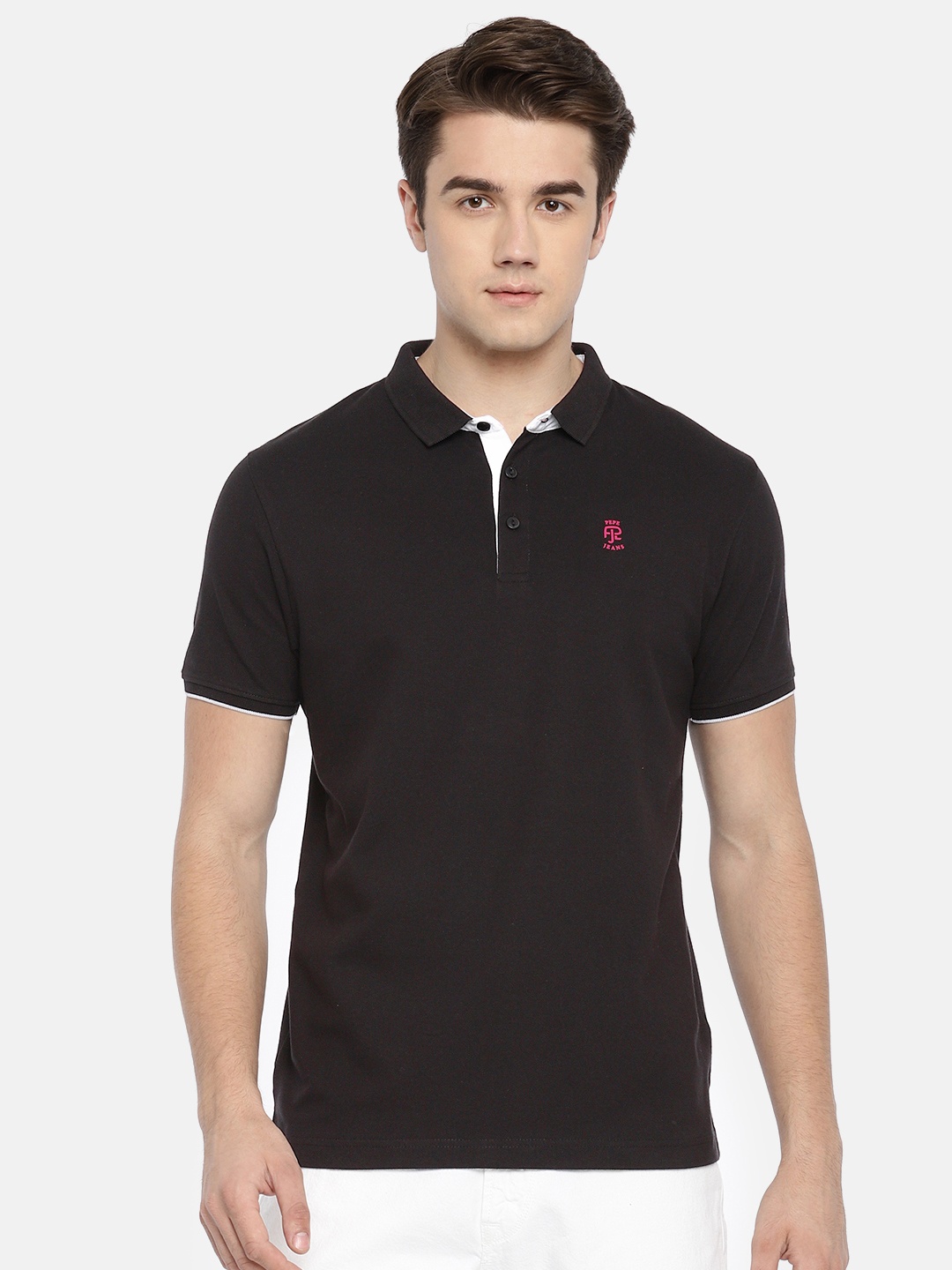 

Pepe Jeans Men Black Solid Polo Collar T-shirt