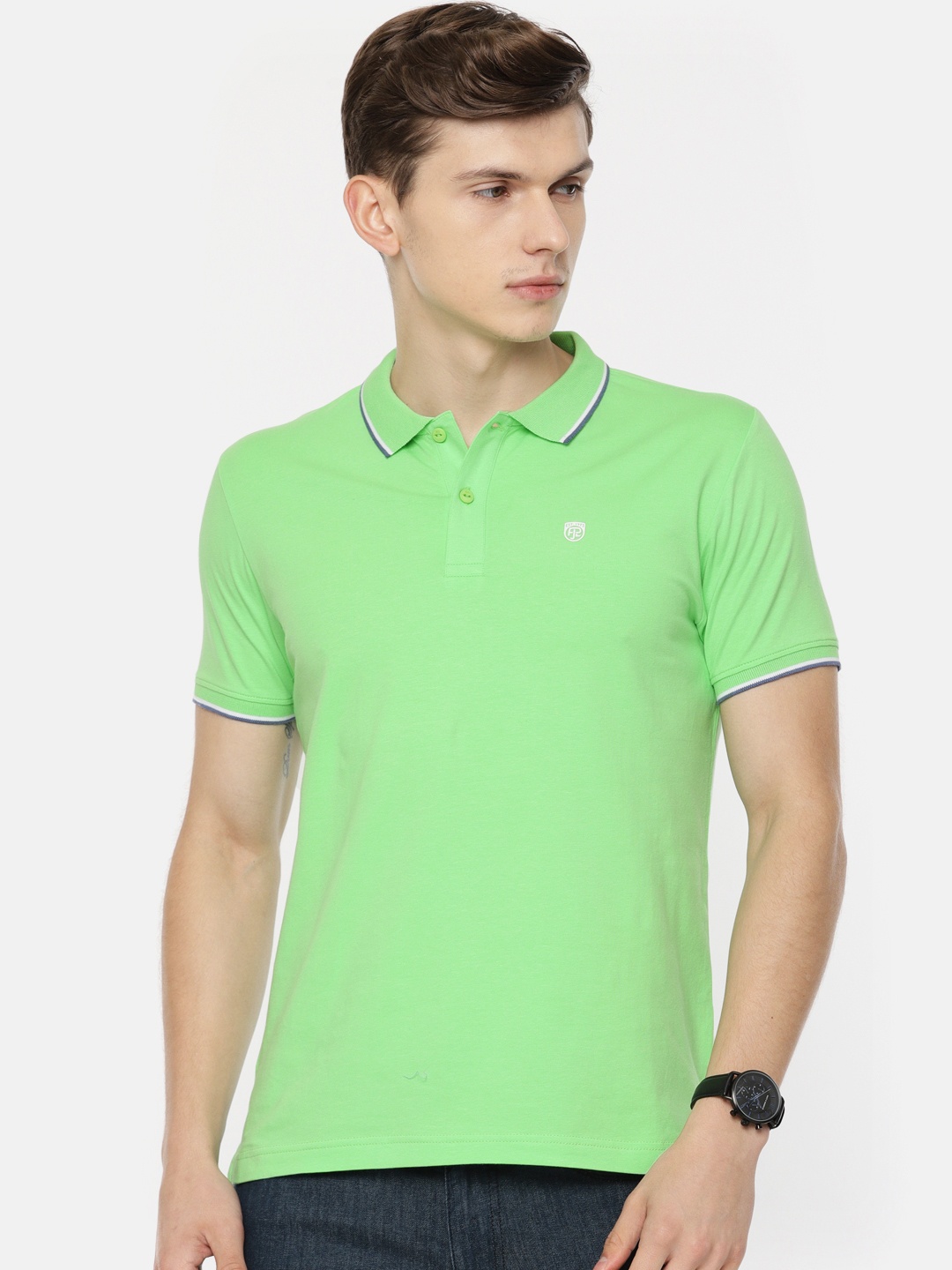 

Pepe Jeans Men Fluorescent Green Solid Polo Collar T-shirt