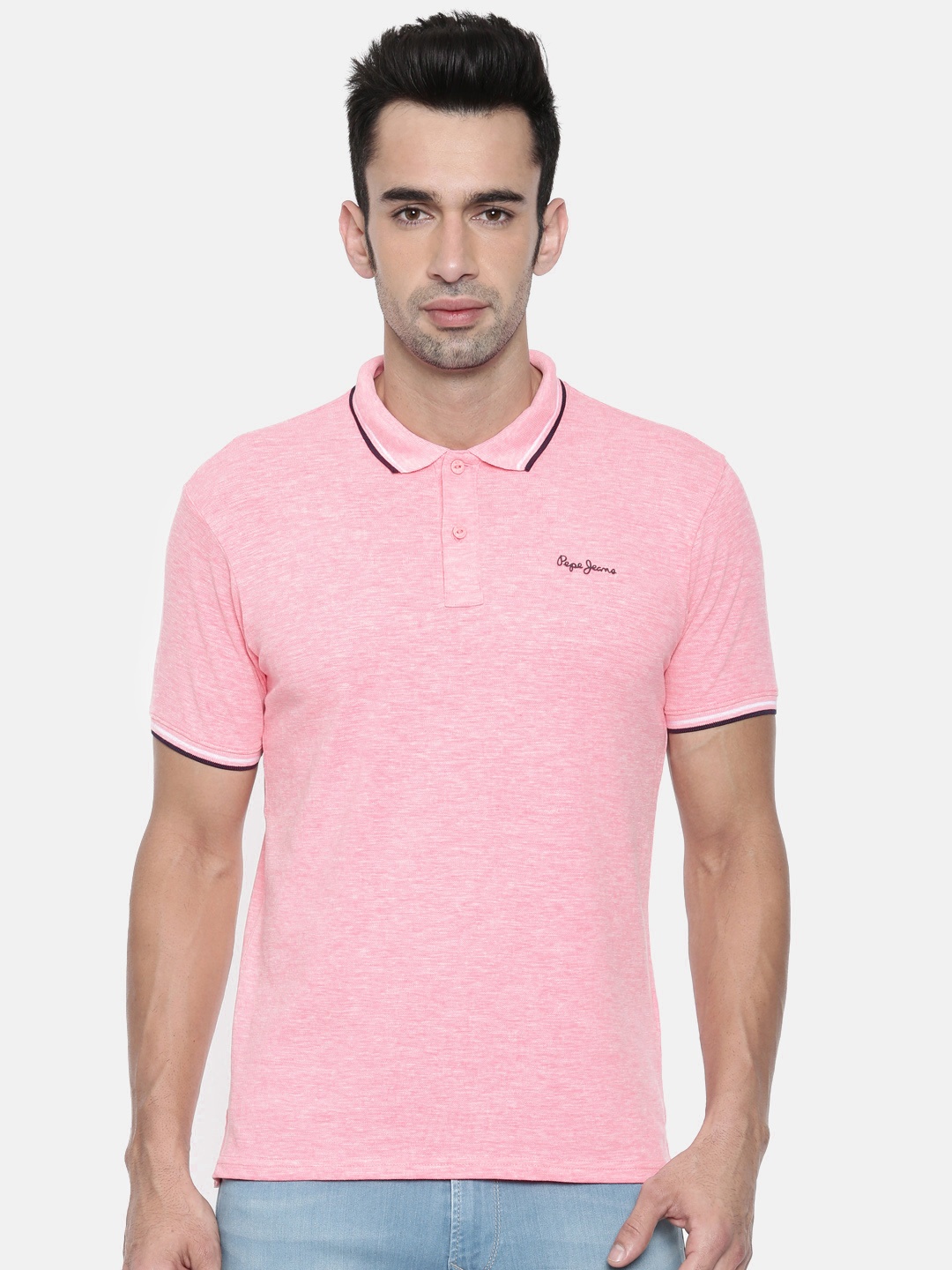 

Pepe Jeans Men Pink Solid Polo Collar T-shirt