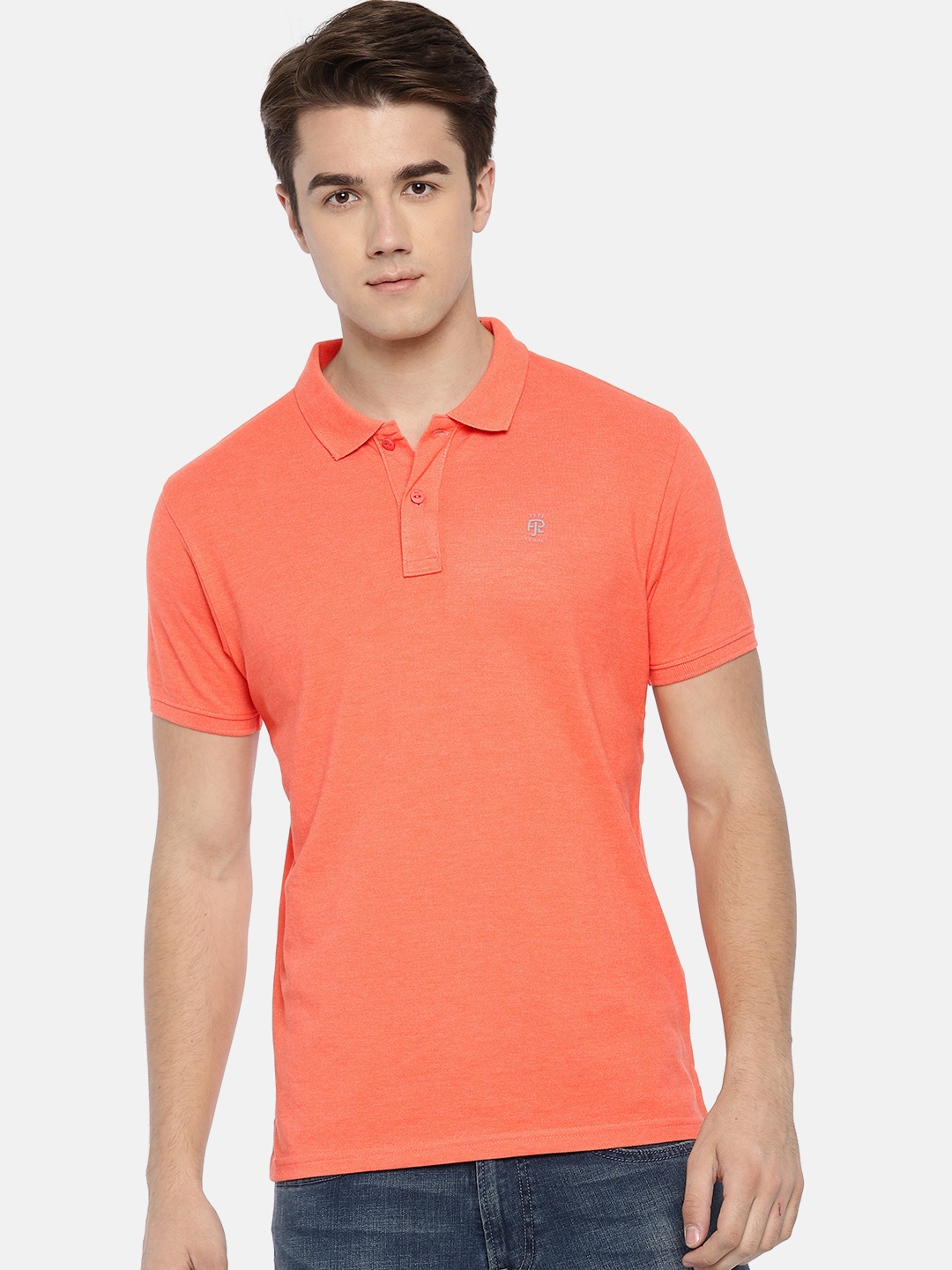 

Pepe Jeans Men Coral Orange Solid Polo Collar T-shirt