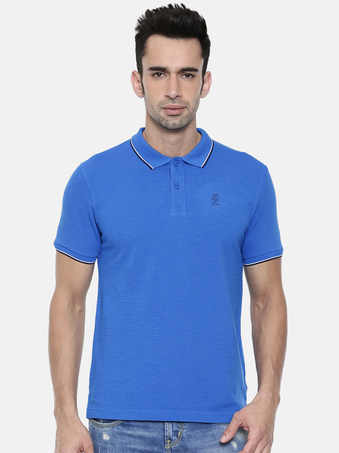 

Pepe Jeans Men Blue Solid Polo Collar T-shirt