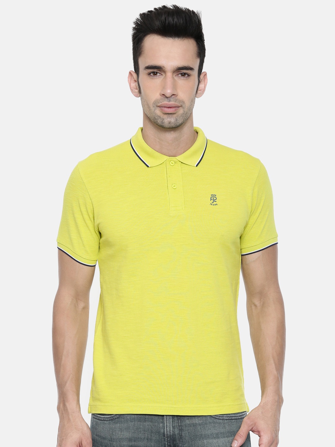 

Pepe Jeans Men Green Solid Polo Collar Pure Cotton T-shirt