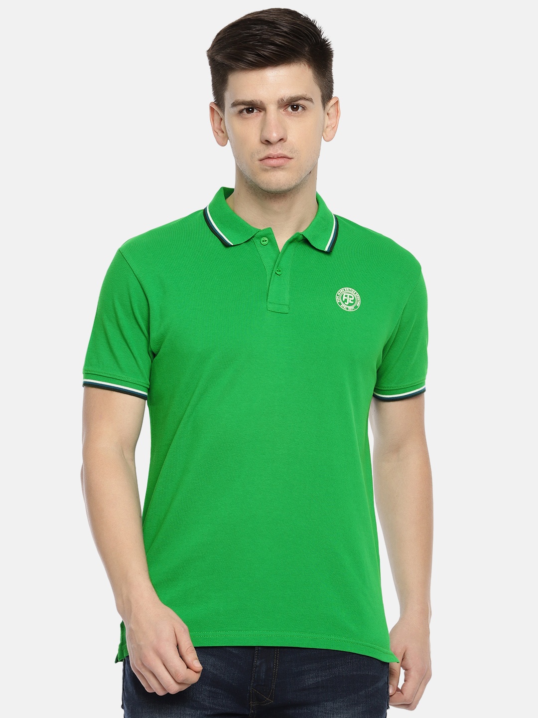 

Pepe Jeans Men Green Solid JAGGER SS Polo Collar Pure Cotton T-shirt