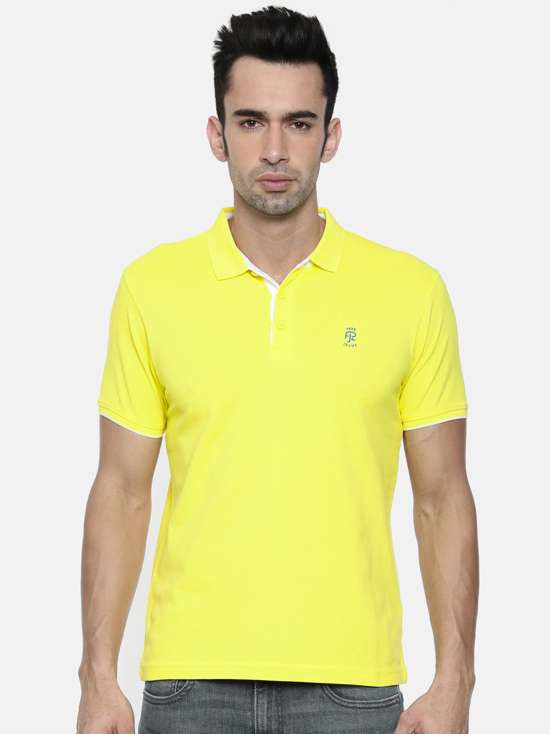 

Pepe Jeans Men Yellow Solid Polo Collar T-shirt