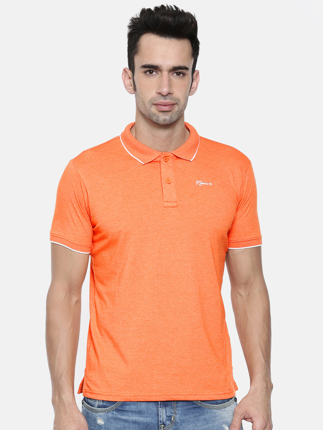 

Pepe Jeans Men Orange Solid Polo Collar T-shirt