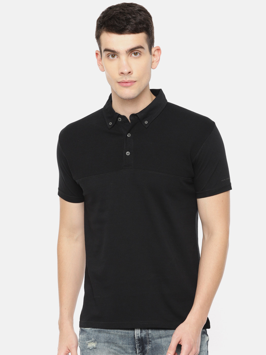 

Pepe Jeans Men Black Soldi Polo Collar Pure Cotton T-shirt