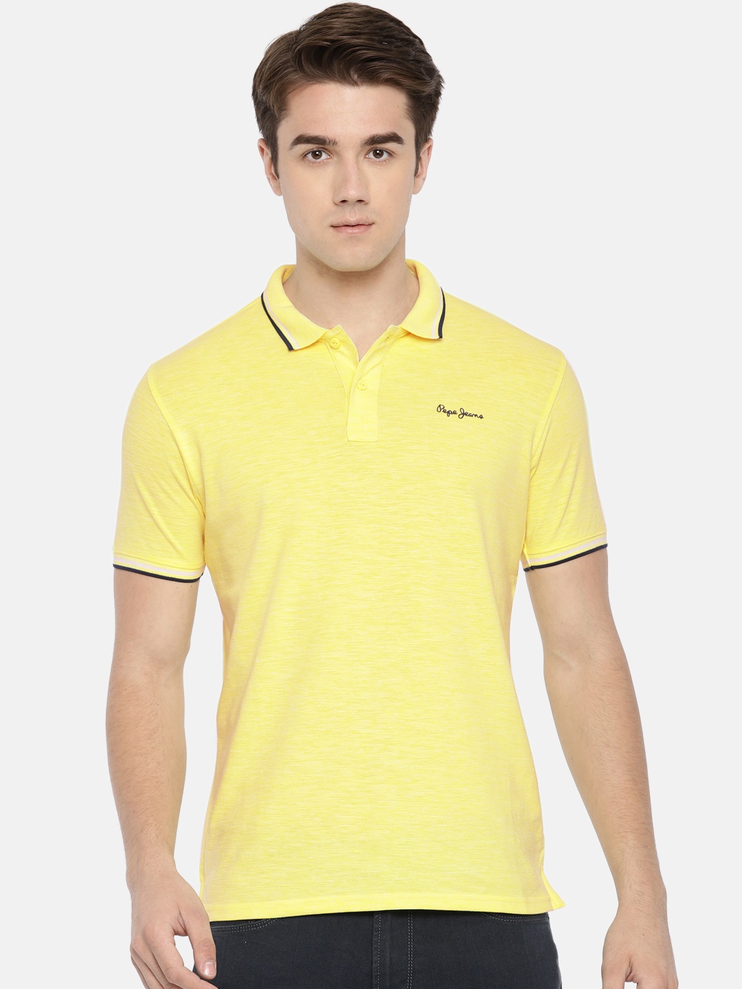 

Pepe Jeans Men Yellow Solid Polo T-shirt