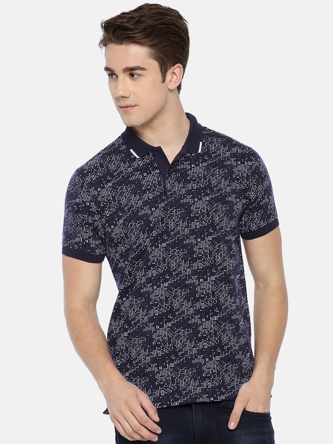 

Pepe Jeans Men Navy Blue Printed Polo Collar Pure Cotton T-shirt