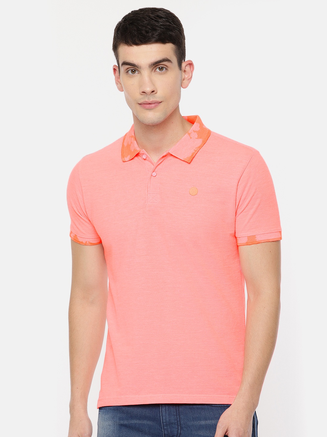 

Pepe Jeans Men Coral Orange Solid Polo Collar Pure Cotton T-shirt