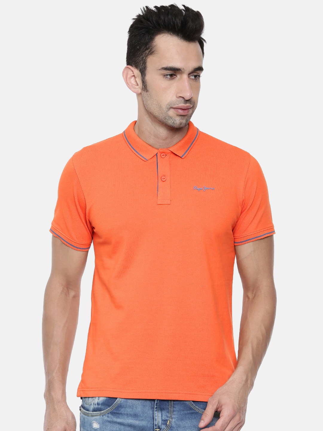 

Pepe Jeans Men Orange Solid Polo Collar T-shirt