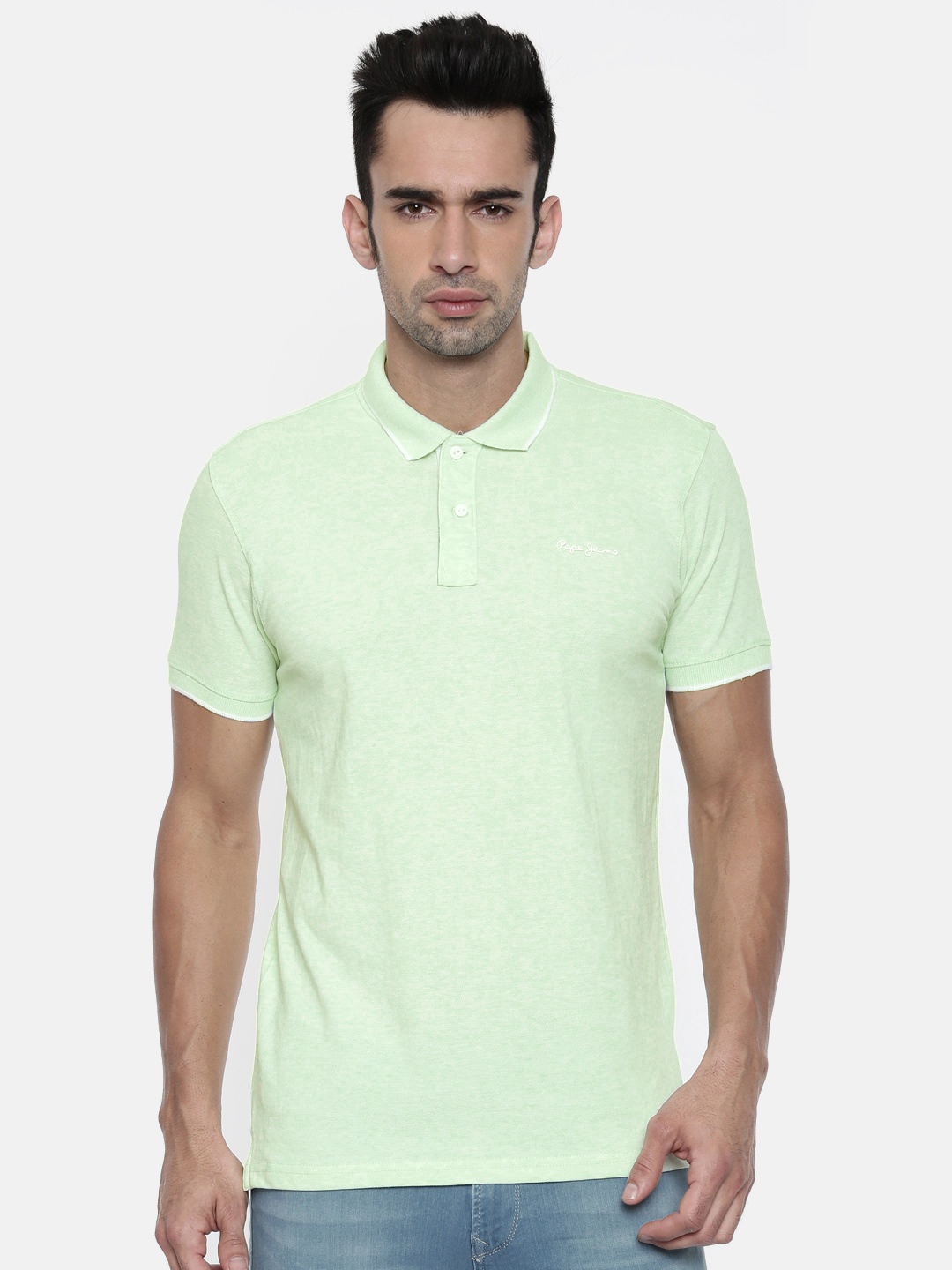 

Pepe Jeans Men Green Solid Polo Collar T-shirt
