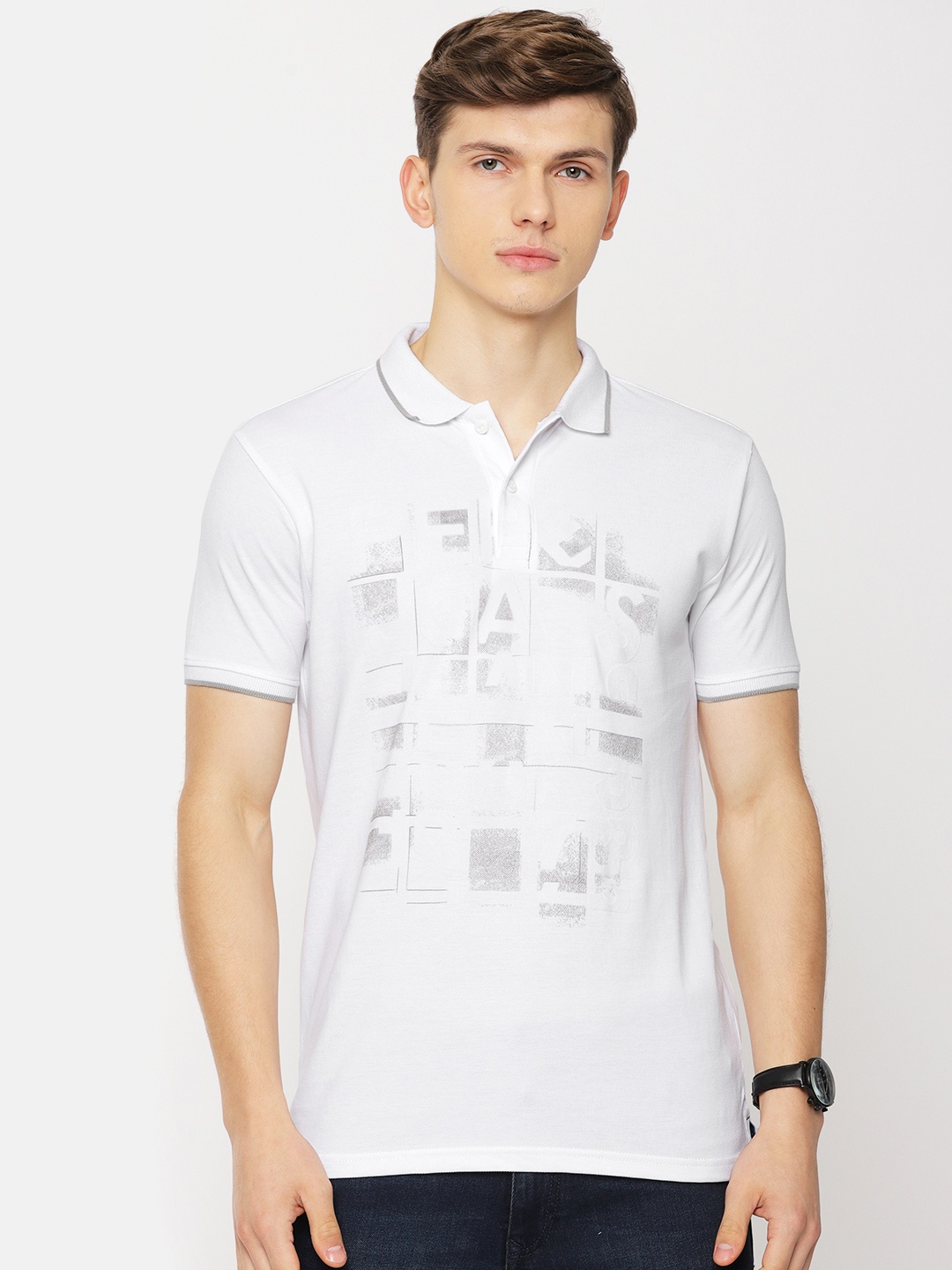 

Pepe Jeans Men White Printed Polo Collar Pure Cotton T-shirt