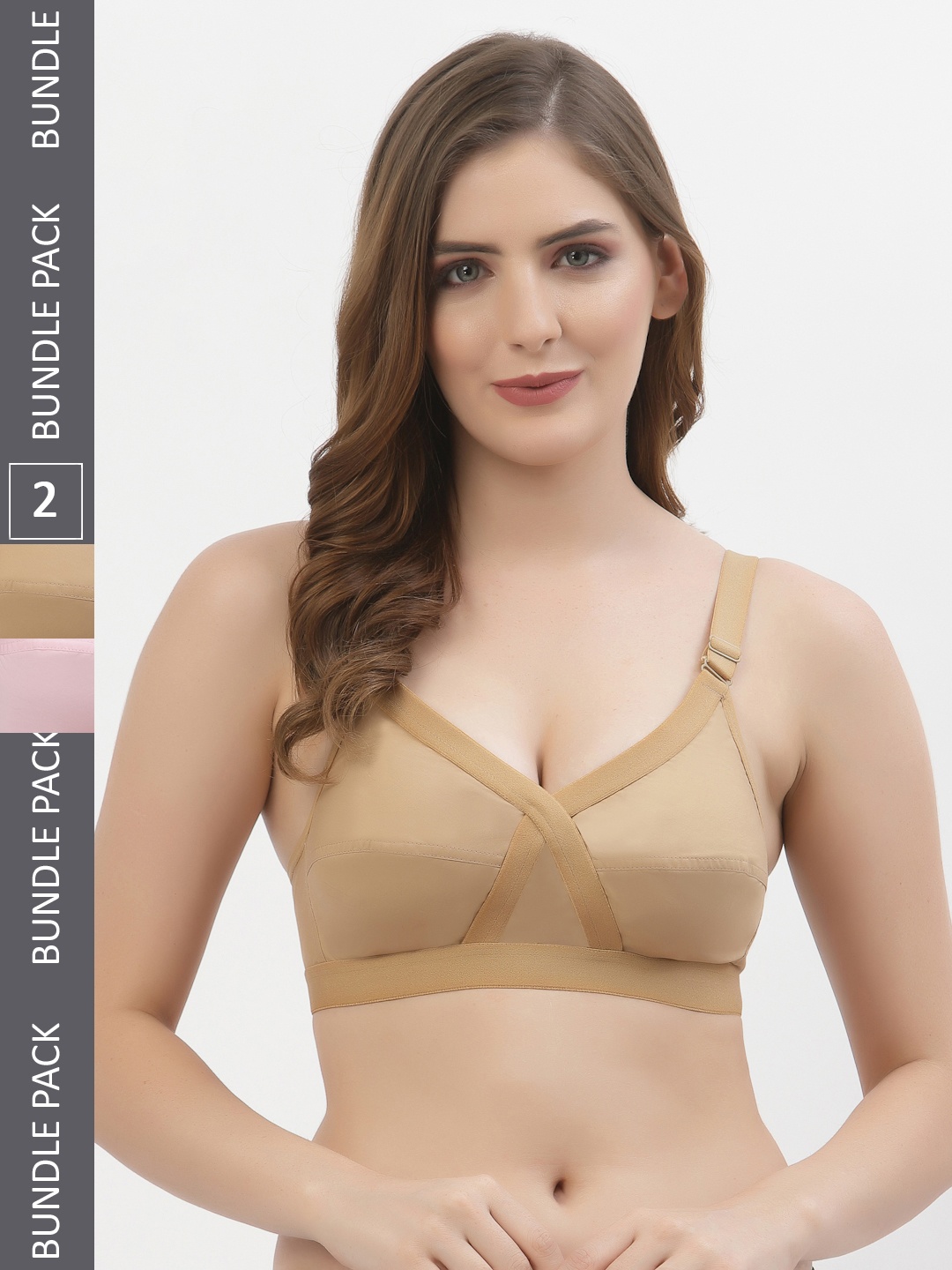 

Floret Pack of 2 Non-Padded Non-Wired Full Coverage Cotton Bras with All Day Comfort, Pink