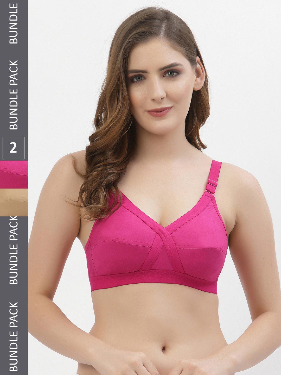 

Floret Pack of 2 Non-Padded Non-Wired Full Coverage Cotton Bras with All Day Comfort, Pink