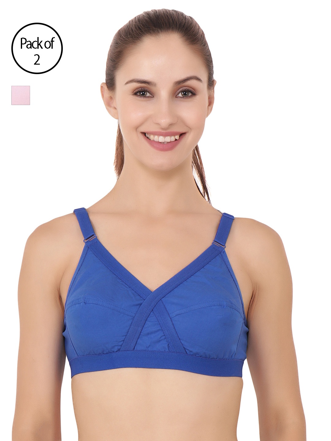 

Floret Pack of 2 Non-Padded Non-Wired Full Coverage Cotton Bras with All Day Comfort, Blue