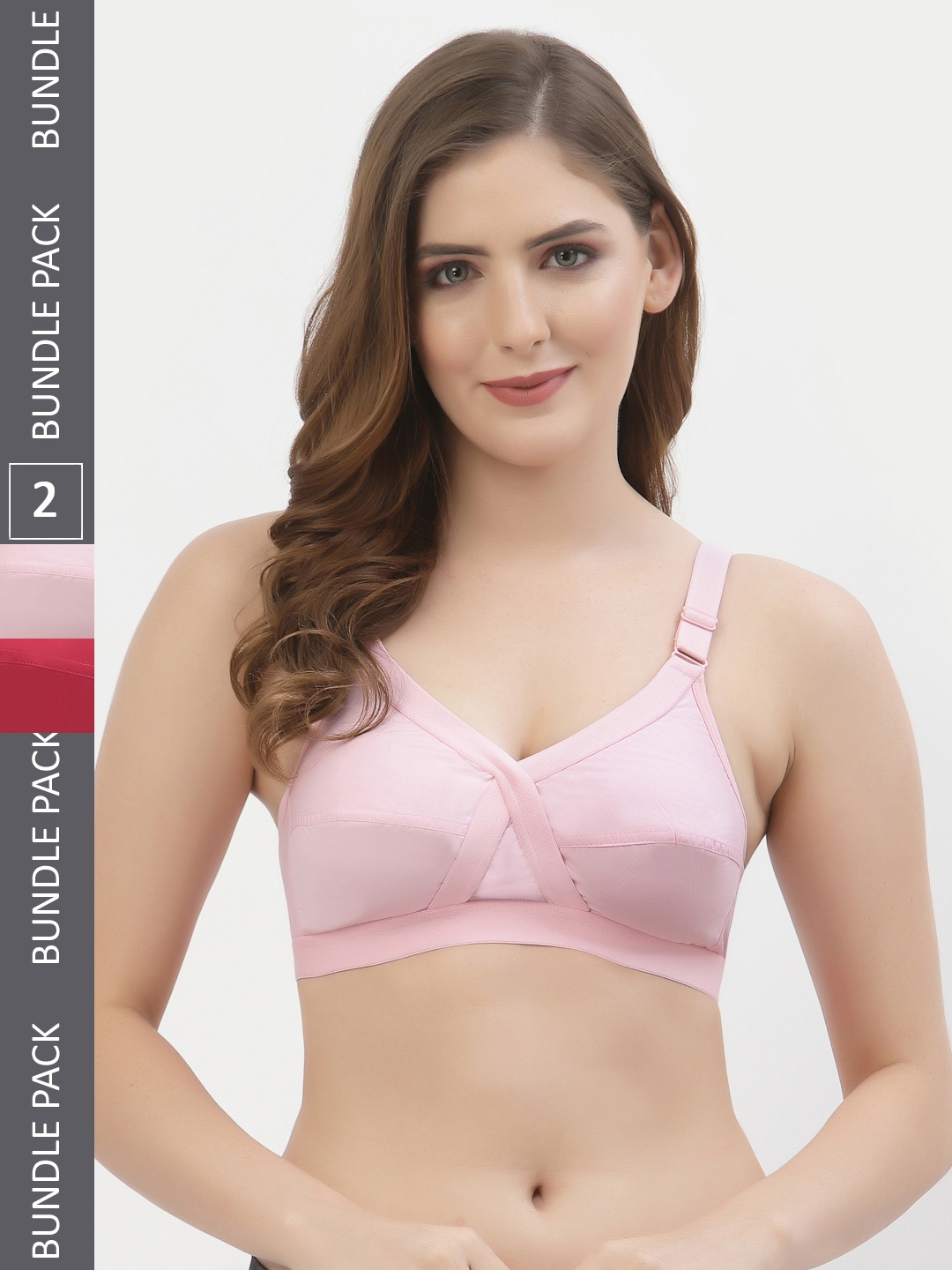 

Floret Pack of 2 Non-Padded Non-Wired Full Coverage Cotton Bras with All Day Comfort, Red