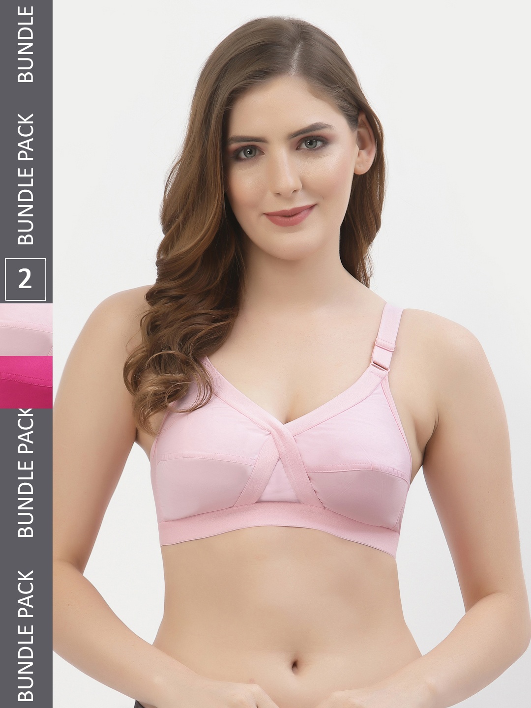 

Floret Pack of 2 Non-Padded Non-Wired Full Coverage Cotton Bras with All Day Comfort, Pink