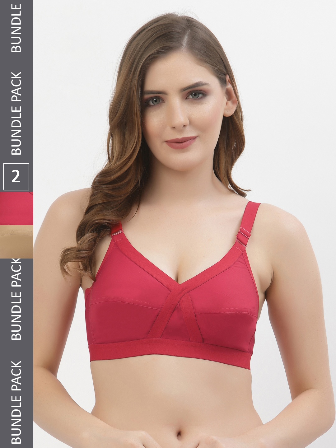 

Floret Pack of 2 Non-Padded Non-Wired Full Coverage Cotton Bras with All Day Comfort, Red