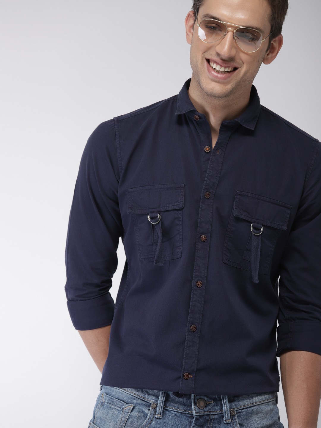 

Mast & Harbour Men Navy Blue Slim Fit Solid Casual Shirt