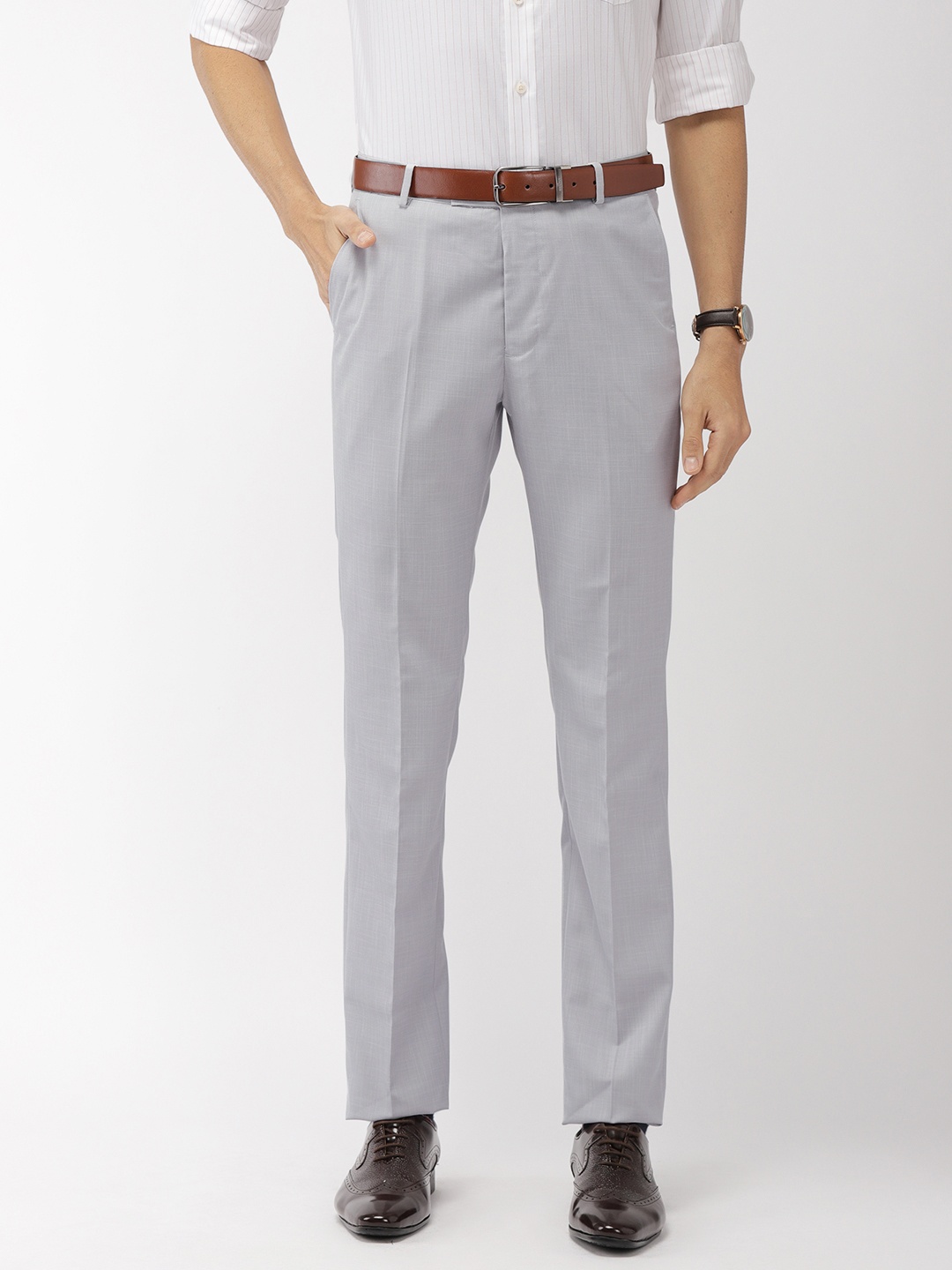 

Arrow Men Grey Tapered Fit Self Design Formal Trousers