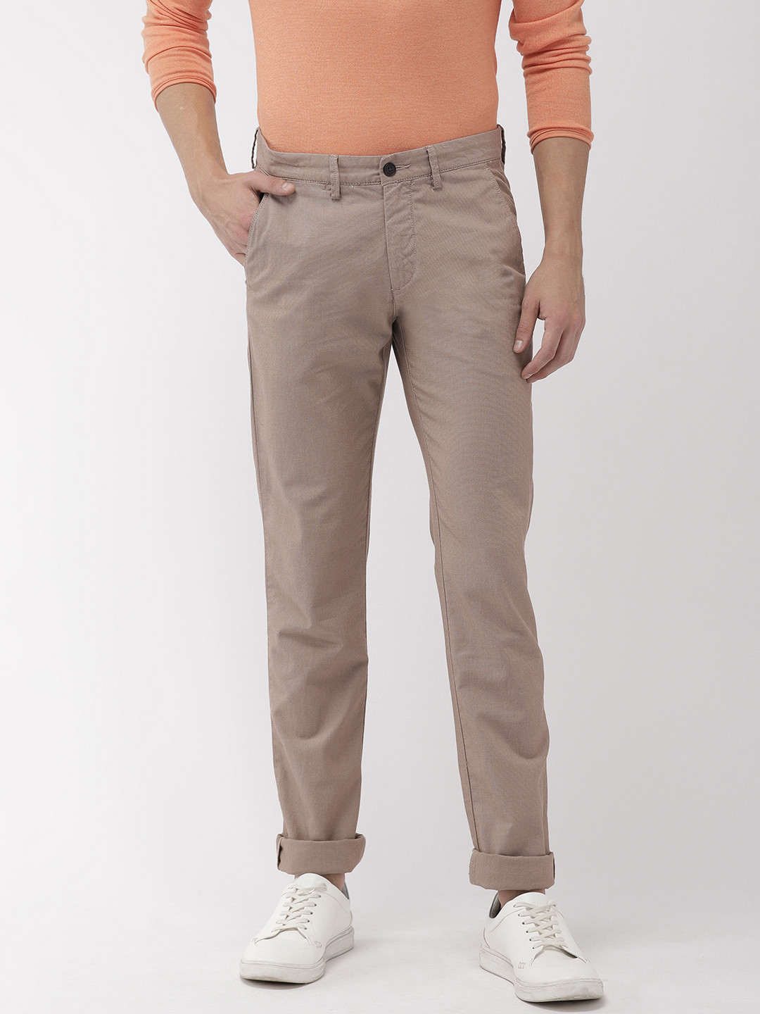 

Arrow Sport Men Khaki Chrysler Fit Solid Regular Trousers