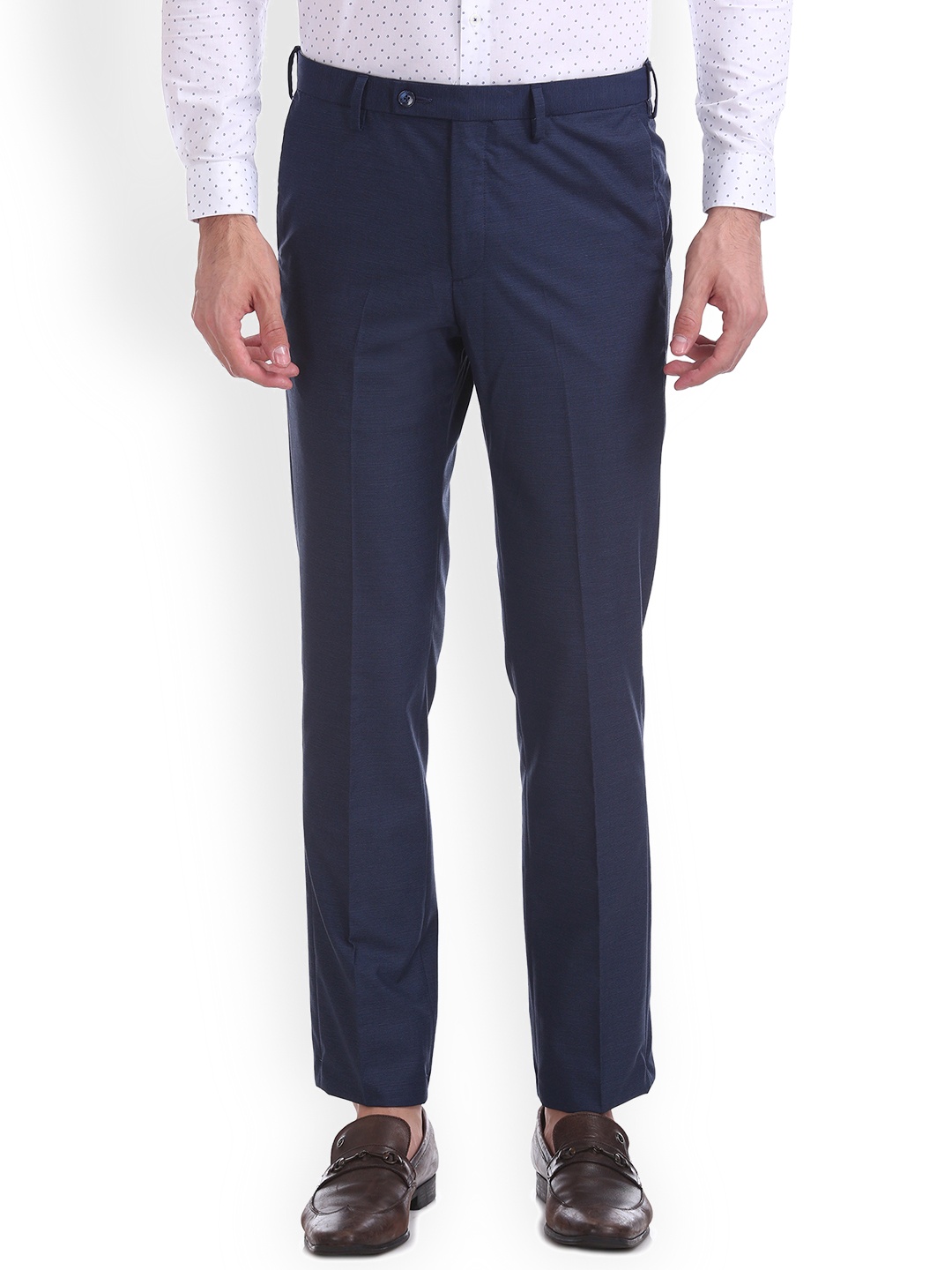 

Arrow New York Men Navy Blue Regular Fit Solid Regular Trousers