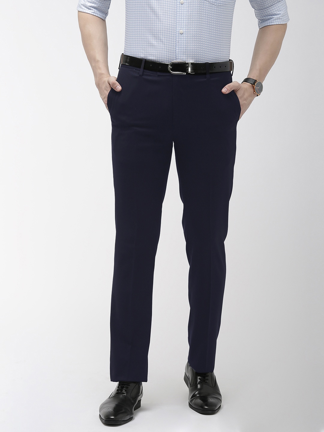 

Arrow Men Navy Blue Tapered Fit Solid Formal Trousers