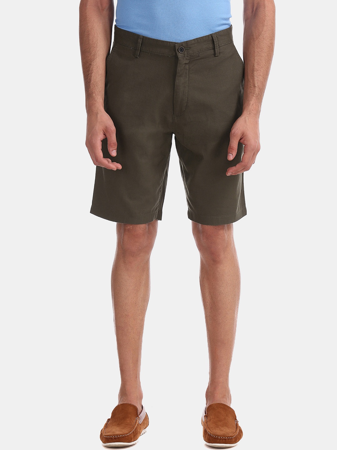 

Arrow Sport Men Olive Green Twill Weave Solid Regular Fit Shorts