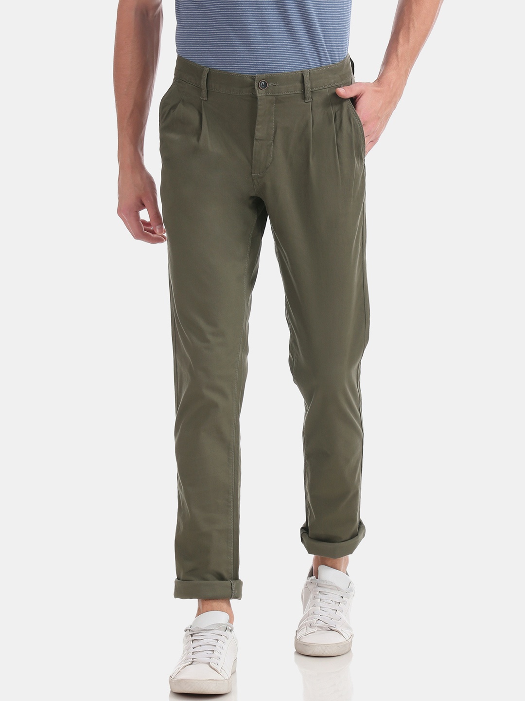 

Arrow Sport Men Olive Green Regular Fit Solid Regular Trousers