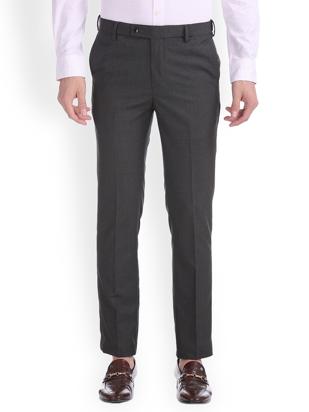 

Arrow Men Charcoal Regular Fit Solid Regular Trousers
