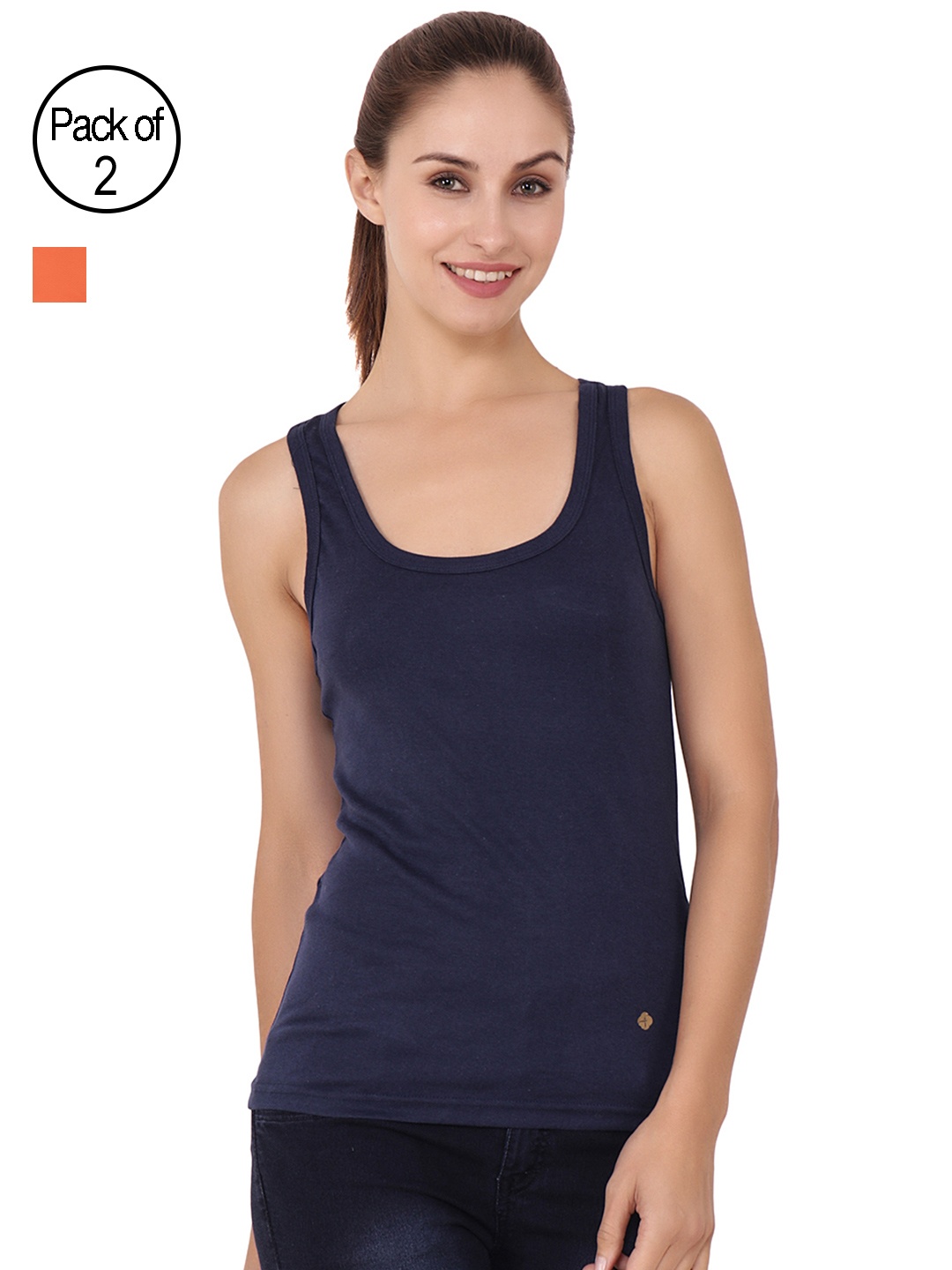 

Floret Women Pack of 2 Camisoles _XXL-N.Blue-Orange, Navy blue