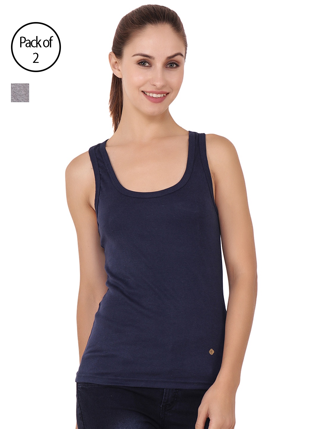 Floret Women Pack of 2 Solid Camisoles _XXL, Navy blue