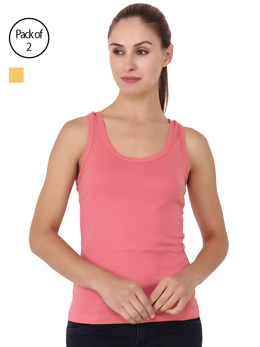 

Floret Women Set of 2 Yellow & Peach Camisole Combo