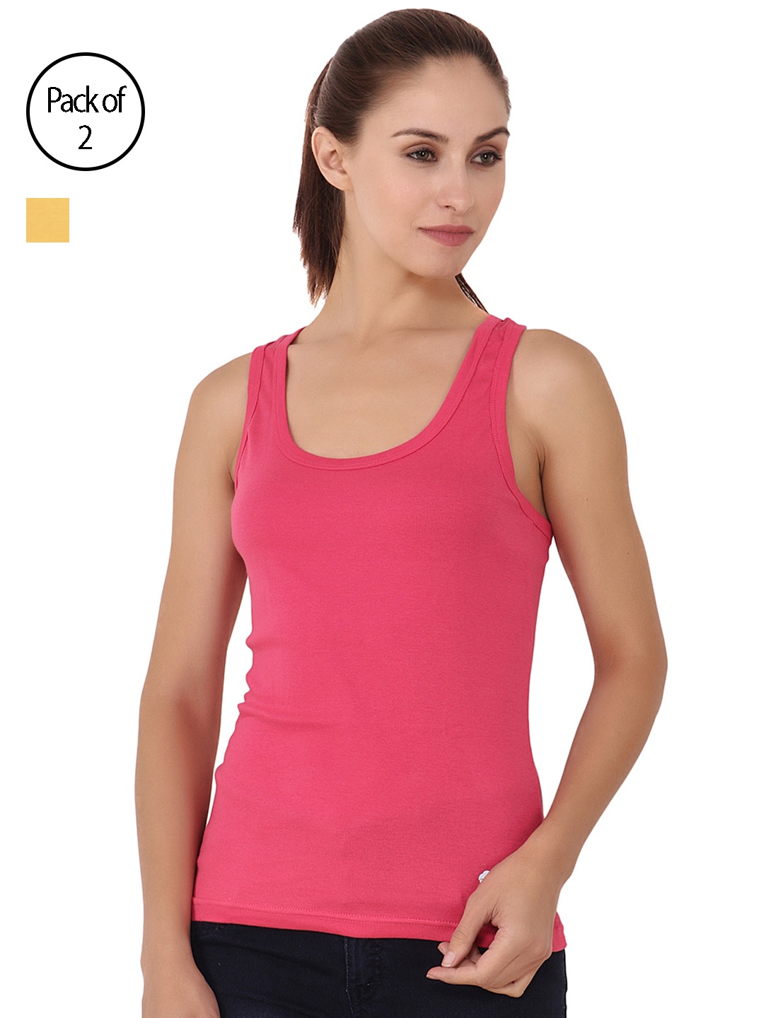 

Floret Women Set of 2 Yellow & Peach Camisole Combo