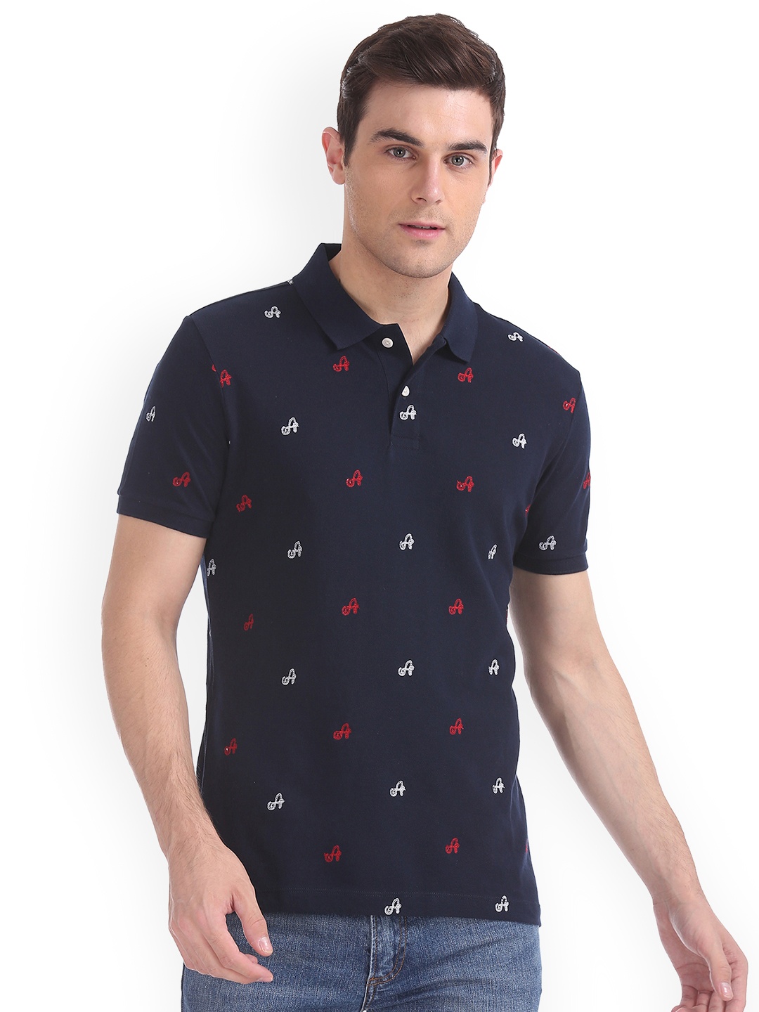 

Arrow Sport Men Navy Blue Printed Polo Collar Pure Cotton T-shirt