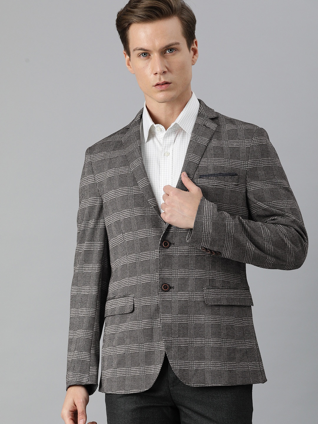 

Arrow New York Men Black & White Zero Calorie Fit Checked Single-Breasted Formal Blazer