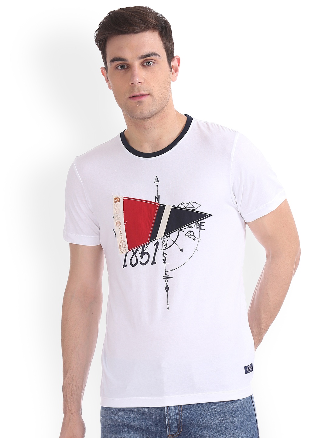 

Arrow Sport Men White Printed Round Neck Pure Cotton T-shirt