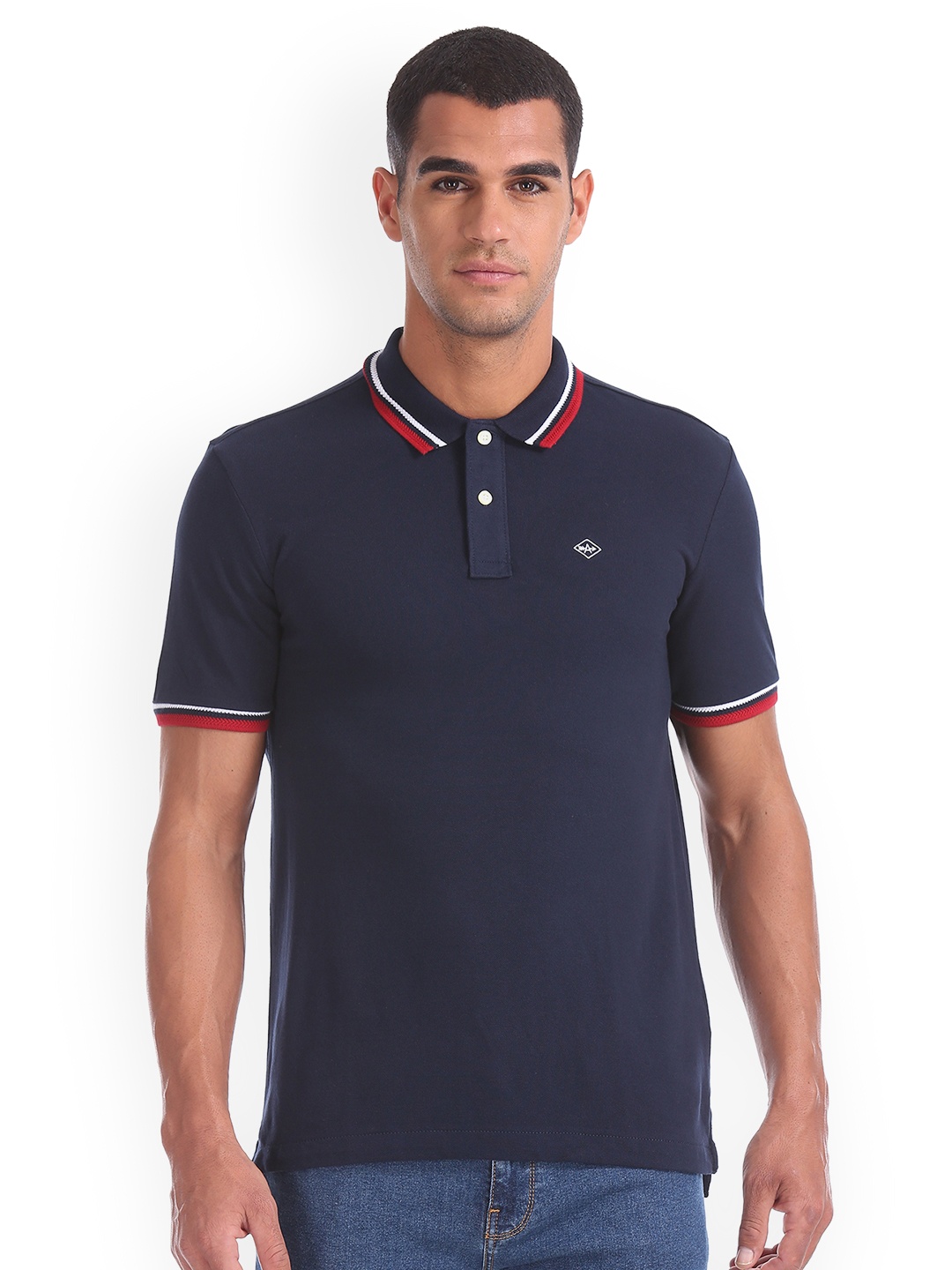 

Arrow Sport Men Navy Blue Solid Polo Collar Pure Cotton T-shirt