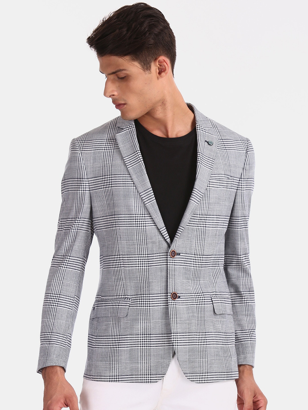 

Arrow Men Grey & Navy Blue Self Checked Single-Breasted Casual Blazer