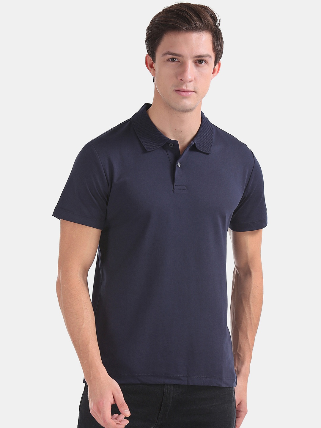 

Arrow Men Navy Blue Solid Polo Collar Pure Cotton T-shirt