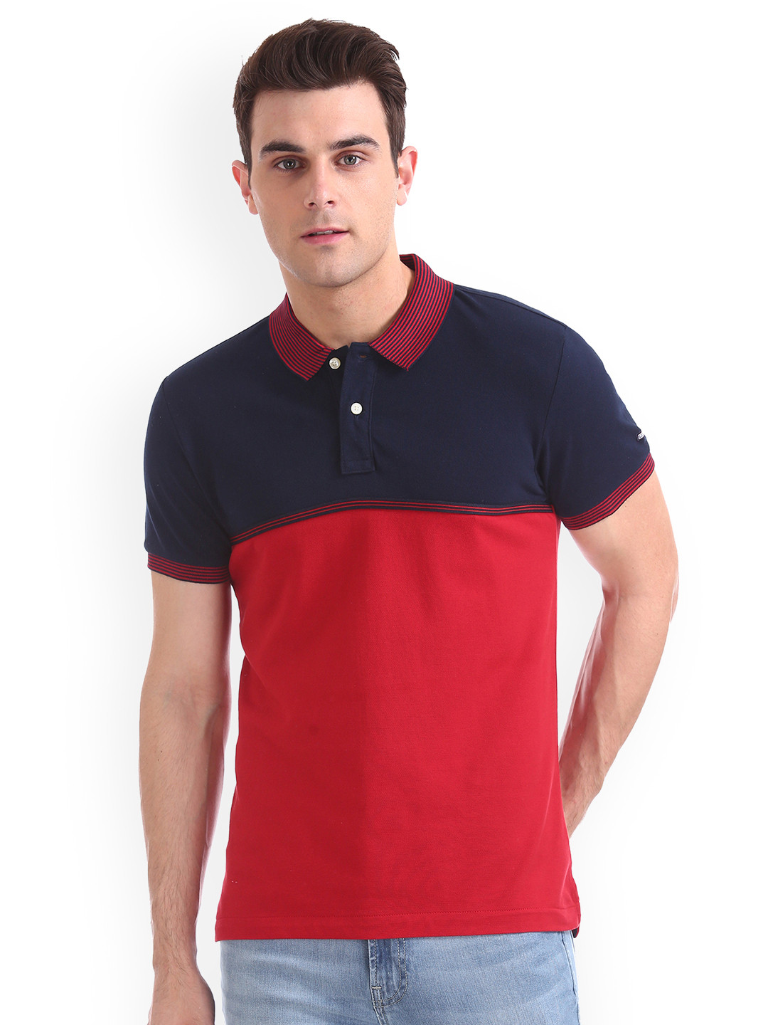

Arrow Sport Men Red Colourblocked Polo Collar Pure Cotton T-shirt