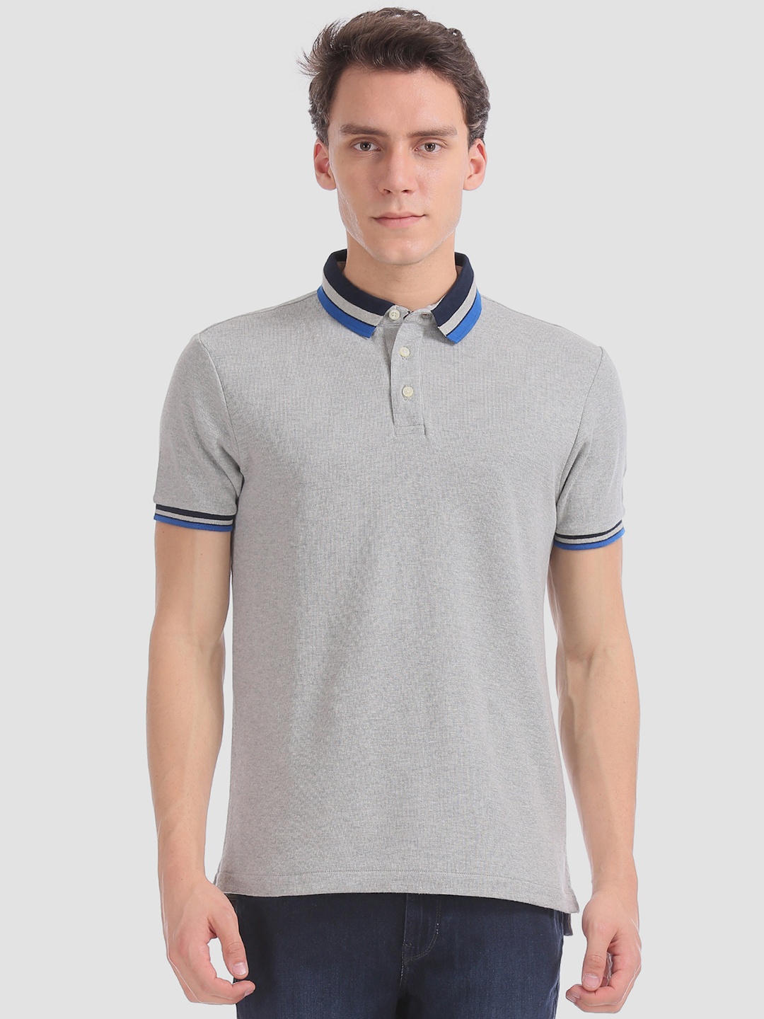 

Arrow Sport Men Grey Melange Solid Polo Collar T-shirt