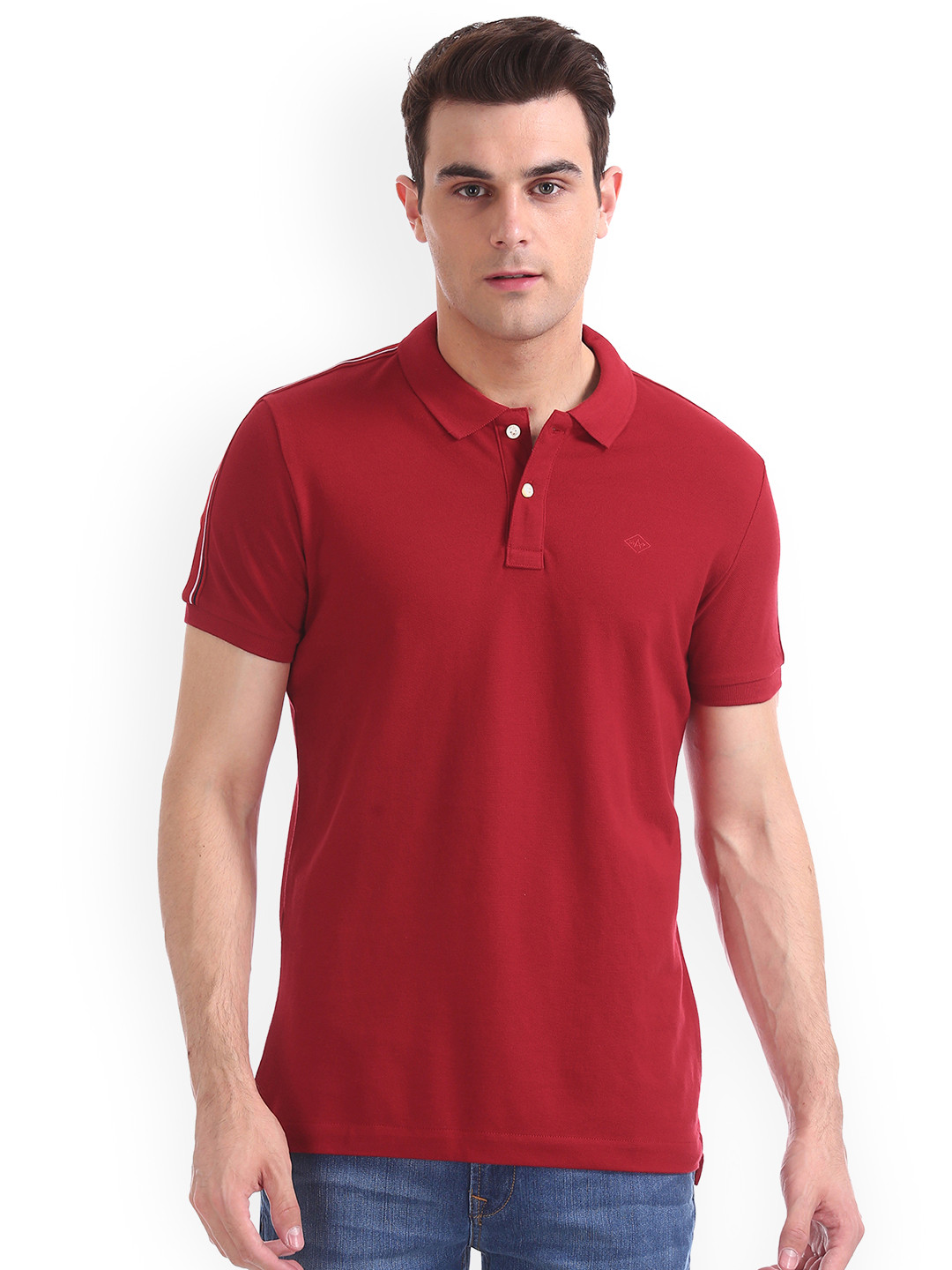 

Arrow Sport Men Red Solid Polo Collar Pure Cotton T-shirt