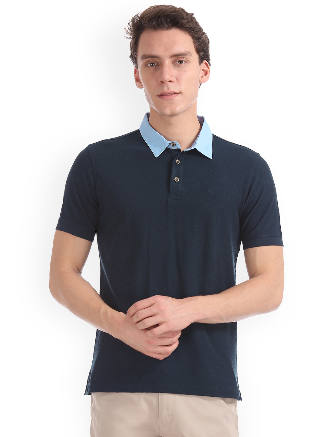 

Arrow Sport Men Navy Blue Solid Polo Collar Pure Cotton T-shirt