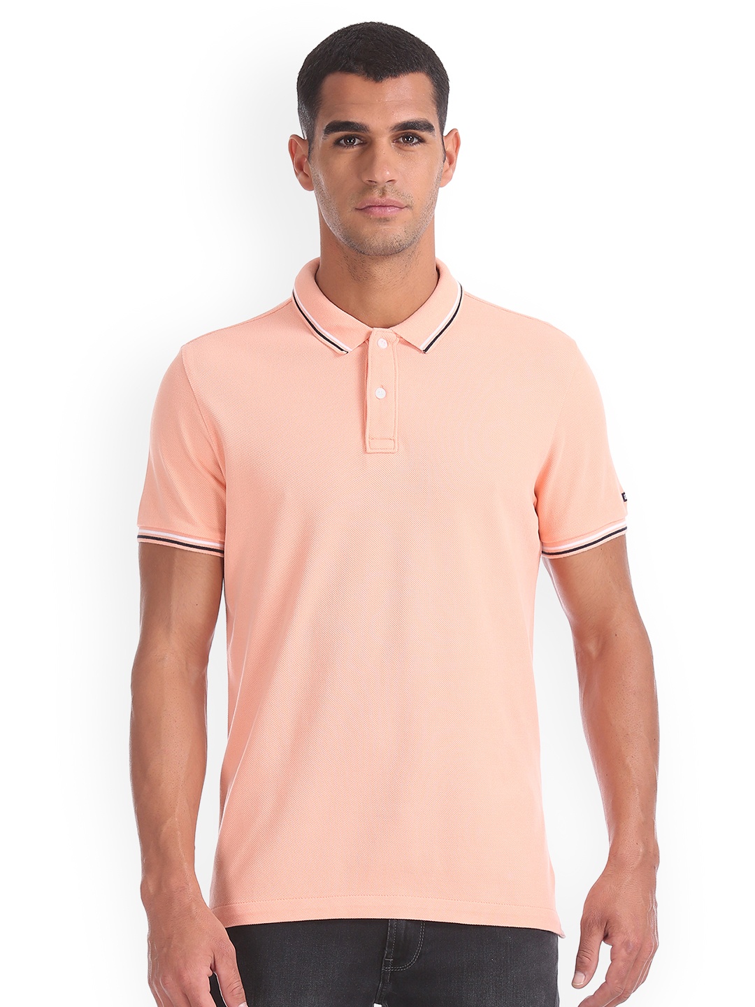 

Arrow Sport Men Peach-Coloured Solid Polo Collar Pure Cotton T-shirt
