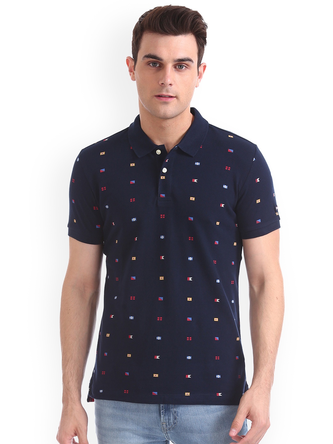 

Arrow Sport Men Navy Blue Printed Polo Collar Pure Cotton T-shirt