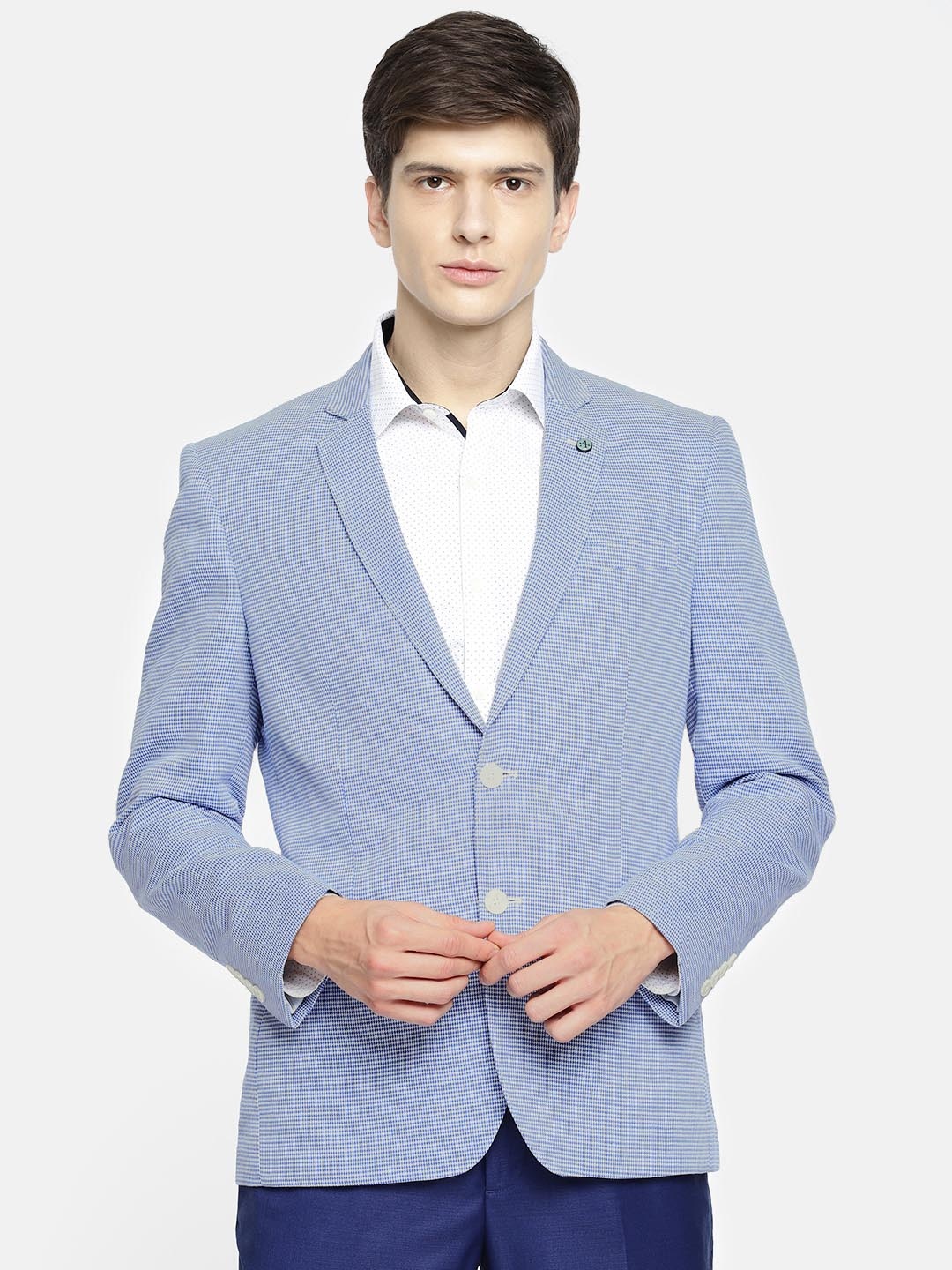 

Arrow Men Blue & White Self-Design Single-Breasted Body Tailored Fit Casual Blazer