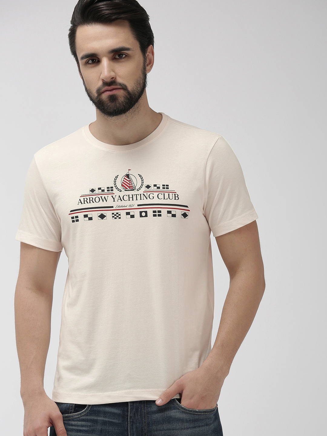 

Arrow Sport Men Off-White Printed Round Neck T-shirt